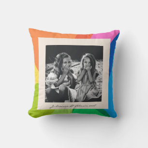 Modern Colourful Rainbow Family Custom Photo Throw Pillow