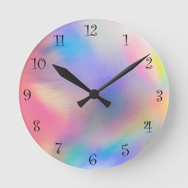 Modern Colourful rainbow Gradient galaxy Ocean gir Round Clock (Front)