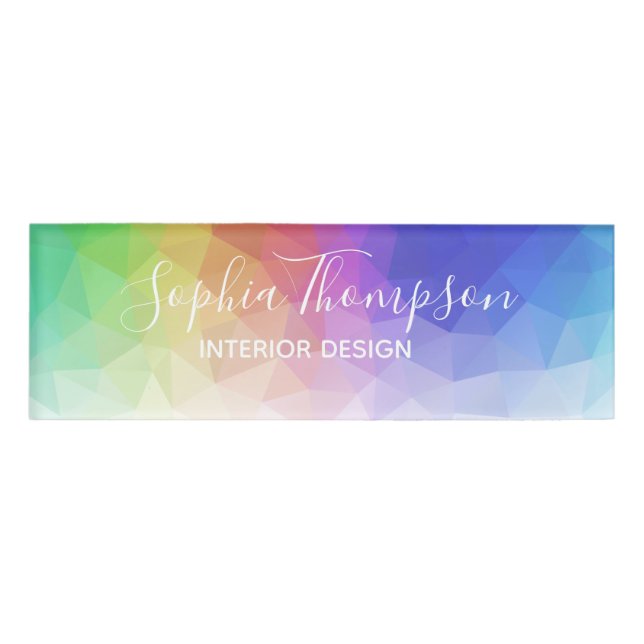 Modern Colourful Rainbow Polygonal Design Name Tag (Front)
