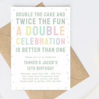 Modern Colourful Rainbow Sprinkles Double Birthday
