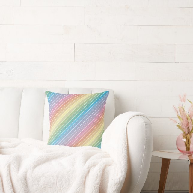 Modern Colourful Rainbow Stripes Pattern Throw Pillow (Couch)