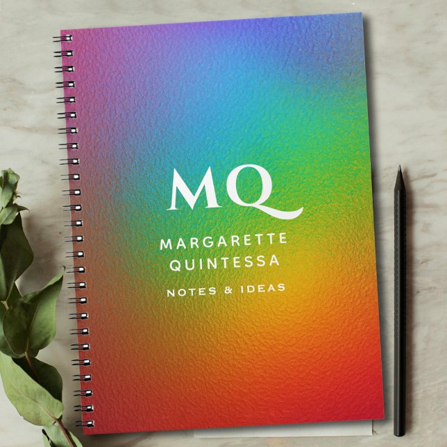 Modern Colourful Rainbow White Monogram Initials Notebook (Creator Uploaded)