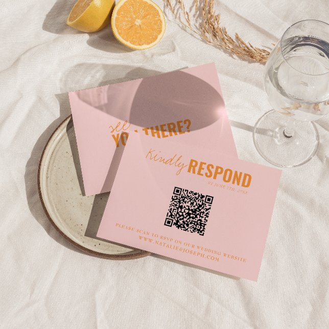 Modern Colourful Retro QR Code Whimsical Wedding RSVP Card (Creator Uploaded)