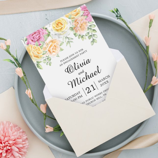 Modern Colourful Roses Elegant Engagement Party Invitation (Creator Uploaded)
