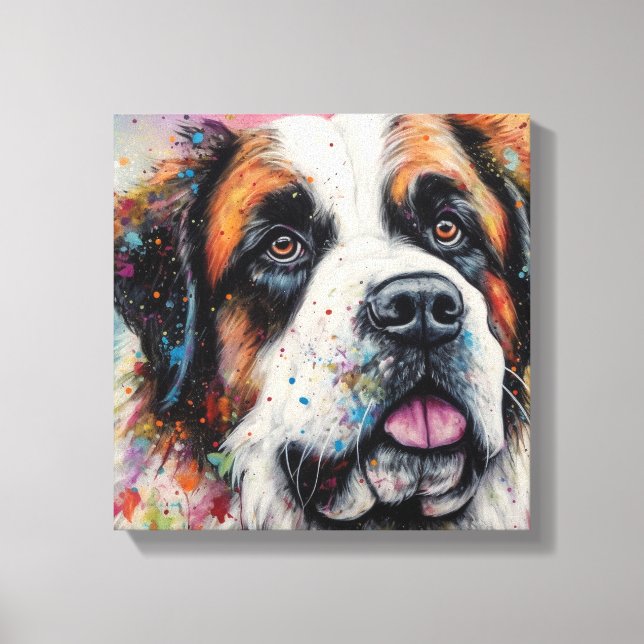 Modern Colourful Saint Bernard Dog Art Canvas Print (Front)