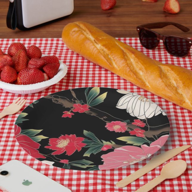 Modern Colourful Sakura Flower Japan Birthday part Paper Plate (Picnic)