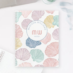 Modern Colourful Seashell Custom Monogram Coastal Notebook