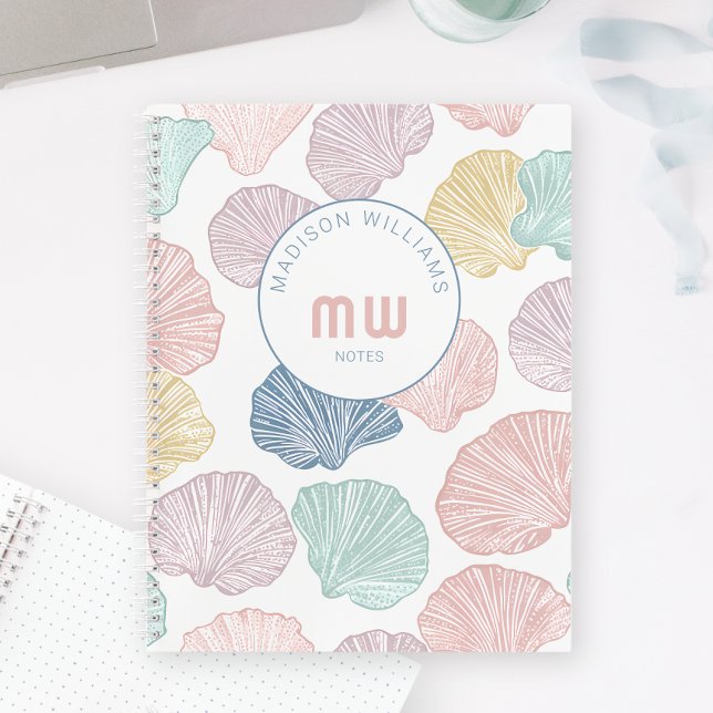 Modern Colourful Seashell Custom Monogram Coastal Notebook (Modern Colorful Seashell Custom Monogram Coastal Notebook)