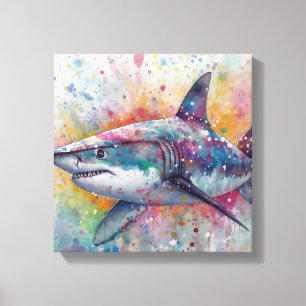 Modern Colourful Shark Art Canvas Print