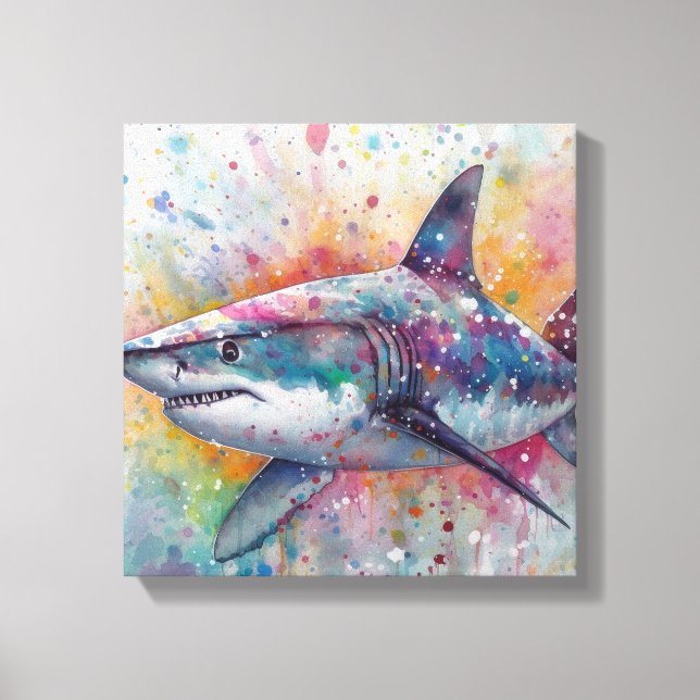 Modern Colourful Shark Art Canvas Print (Front)