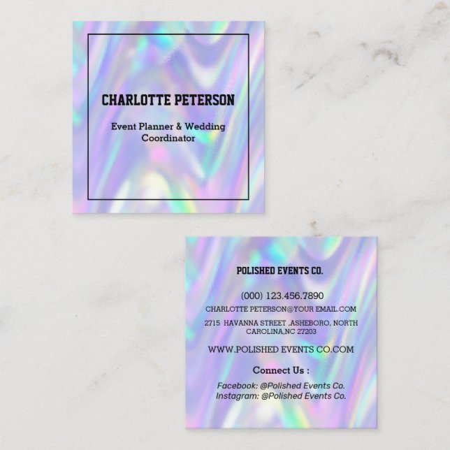Modern Colourful Shiny Holographic Square Business Card (Front/Back)