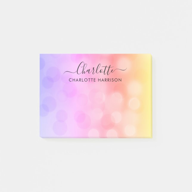 Modern Colourful Sparkle School Office Personalize Post-it Notes (Front)