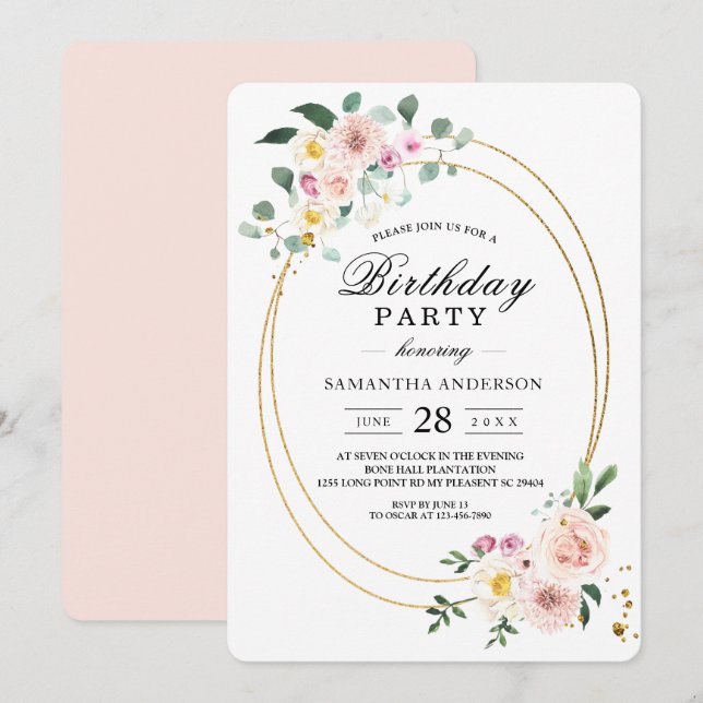 Modern Colourful Spring Watercolor Flowers Invitation (Front/Back)