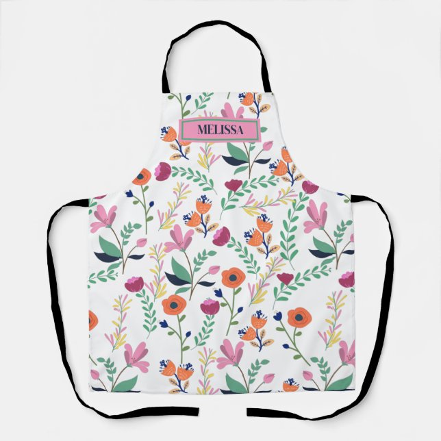 Modern Colourful Spring Wildflower Meadow Floral  Apron (Front)