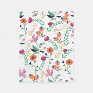 Modern Colourful Spring Wildflower Meadow Floral Fleece Blanket