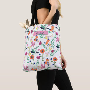 Modern Colourful Spring Wildflower Meadow Floral  Tote Bag