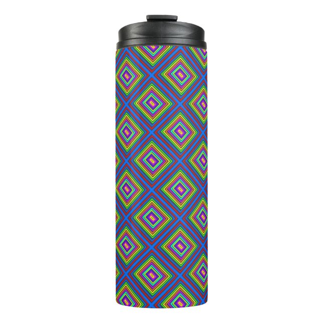 Modern colourful square geometric pattern graphic  thermal tumbler (Front)