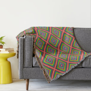 Modern colourful square geometric pattern graphic throw blanket