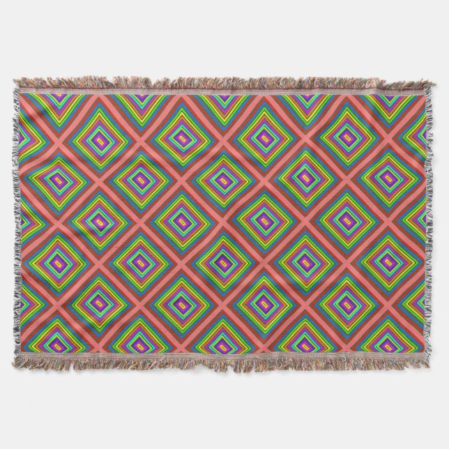 Modern colourful square geometric pattern graphic  throw blanket (Front)