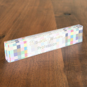 Modern Colourful Squares Chequered Pattern Nameplate