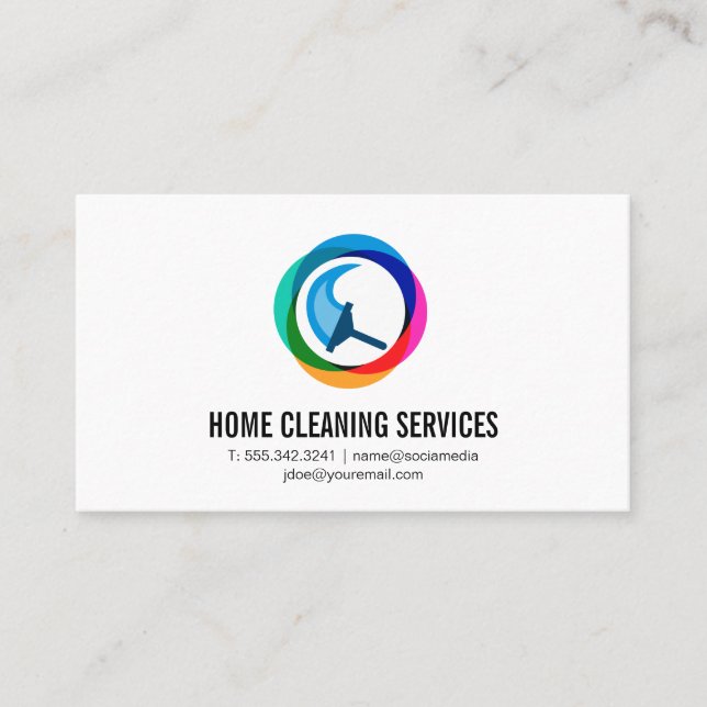 Modern Colourful Squeegee Logo | Cleaning Maid Business Card (Front)