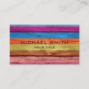 Modern Colourful Stripe Wood Business Card