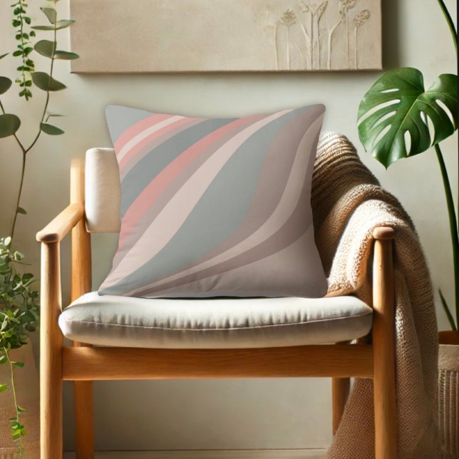 Modern Colourful Stripes Grey Pink Bedroom Throw Pillow (Creator Uploaded)