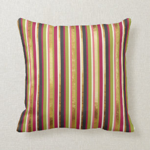 Modern Colourful Stripes in Gold Leaf Pink Green Throw Pillow
