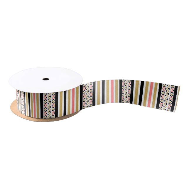 Modern Colourful Stripes & Tribal Shapes Pattern Satin Ribbon (Spool)