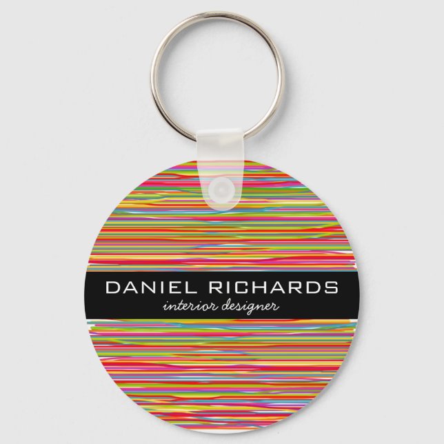 Modern Colourful Stripes Vibrant Interior Designer Keychain (Front)