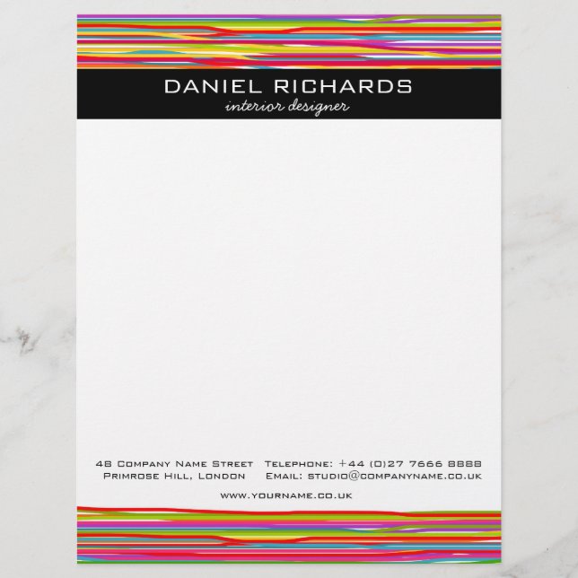Modern Colourful Stripes Vibrant Interior Designer Letterhead (Front)