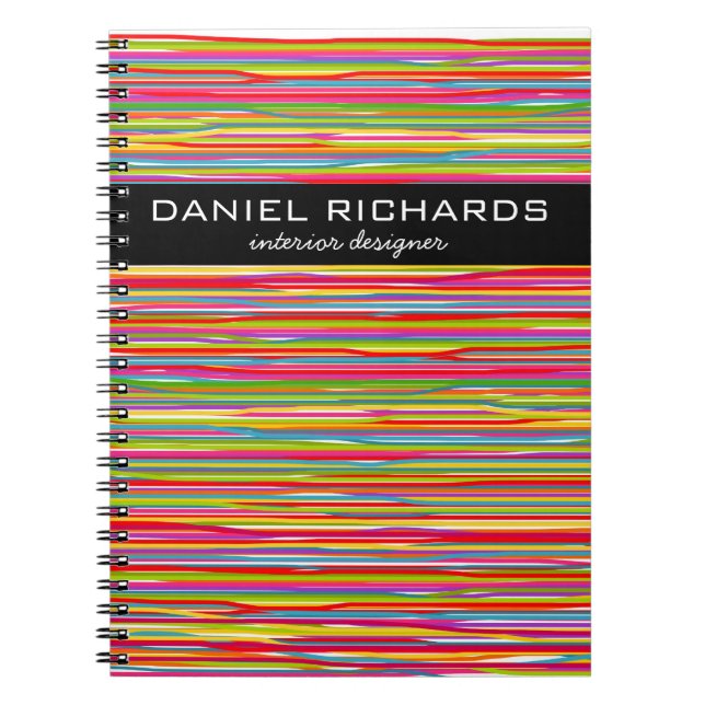 Modern Colourful Stripes Vibrant Interior Designer Notebook (Front)