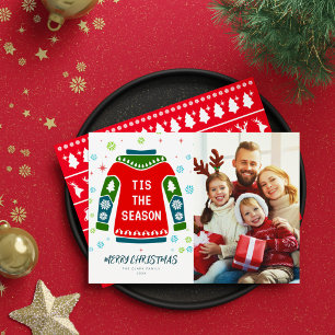 Modern Colourful Stylish Photo Family Ugly Sweater Holiday Card