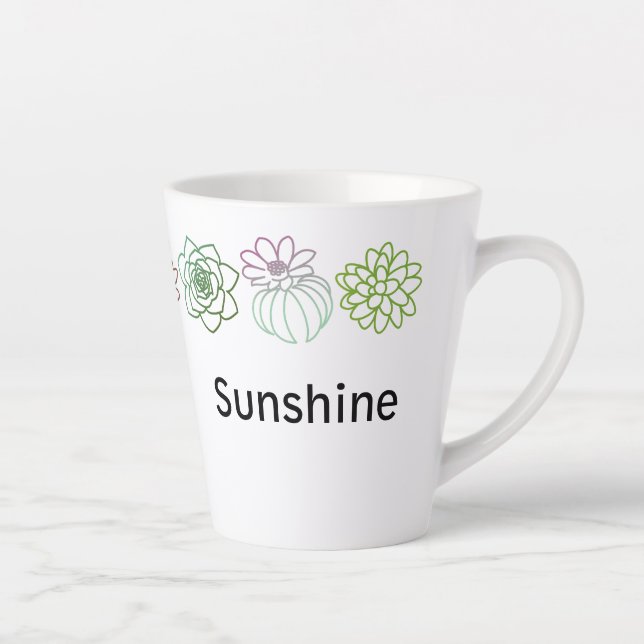 Modern Colourful Succulents Personalized Latte Mug (Right)