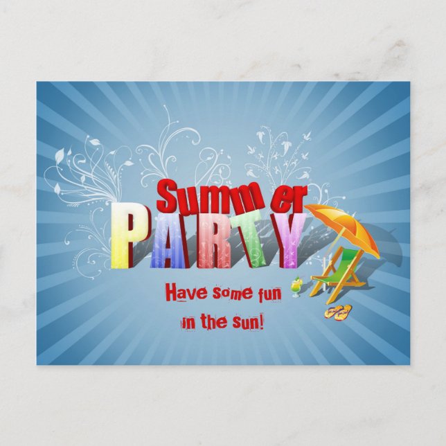 Modern Colourful Summer Holiday Party Invitation (Front)