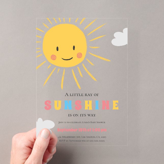 Modern Colourful Sunshine Baby Shower Acrylic Invitations (Insitu (Handheld))