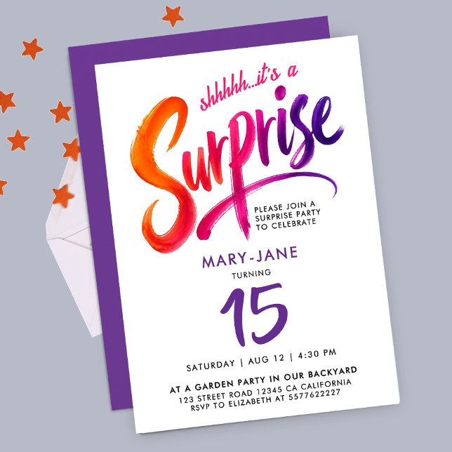Modern Colourful Surprise 15th Bday Rainbow Script Invitation (Creator Uploaded)