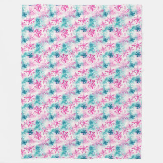 Modern Colourful Teal and Pink Snowflake Pattern Fleece Blanket