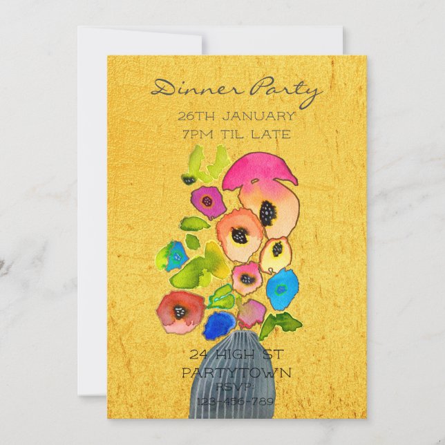 Modern colourful theme floral design party theme invitation (Front)