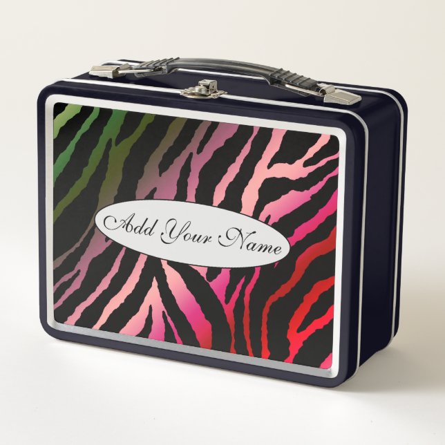 Modern Colourful Tiger Add Your Text Metal Lunch Box (Front)
