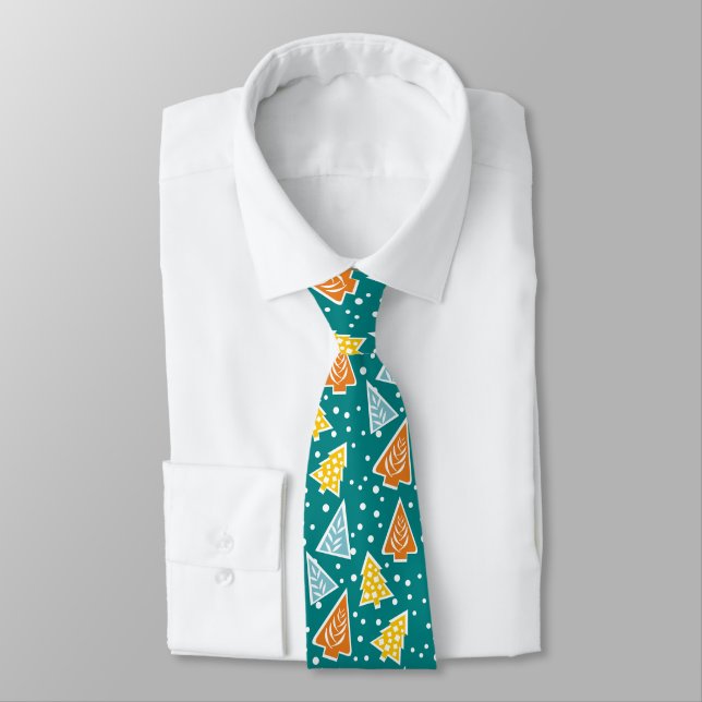 Modern colourful Tree pattern teal blue Tie (Tied)