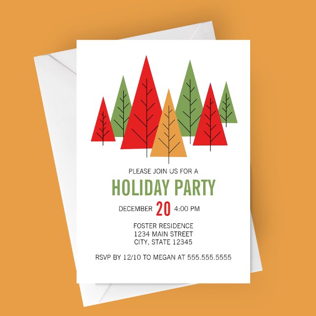 Modern Colourful Trees Holiday Party Invitation (Modern Colorful Trees Holiday Party Invitation)