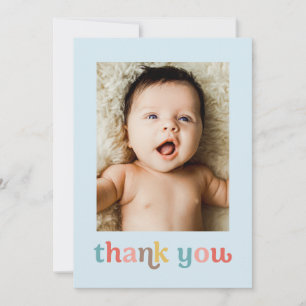 Modern Colourful Trendy photos Baby Shower Blue Thank You Card