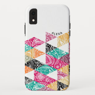 Modern Colourful triangle and white paisley overla iPhone XR Case