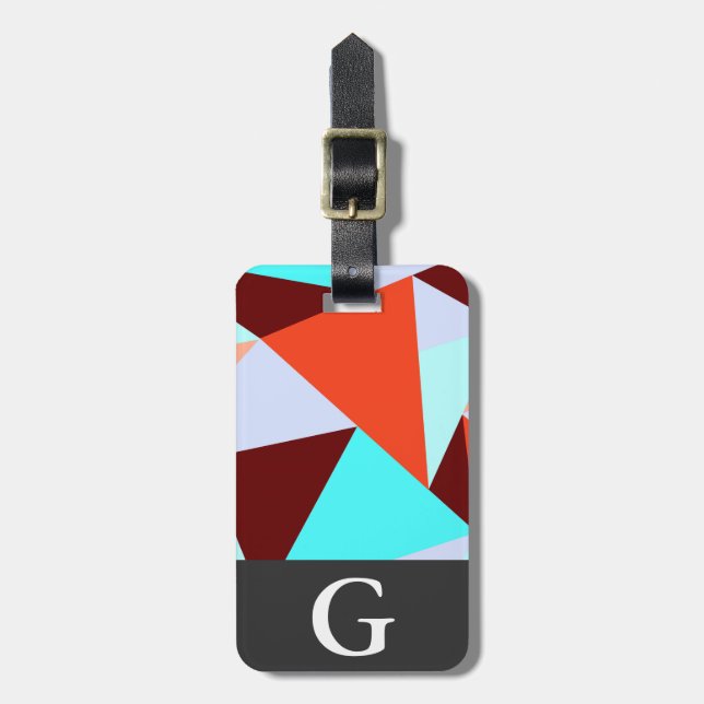 Modern Colourful Triangles & Initial Letter Luggage Tag (Front Vertical)