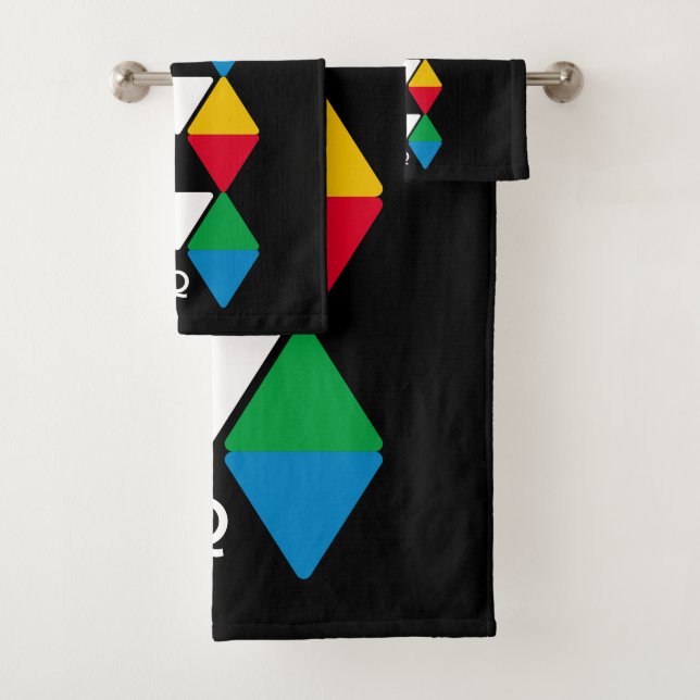 Modern Colourful Triangles Monogram Bath Towel Set (Insitu)