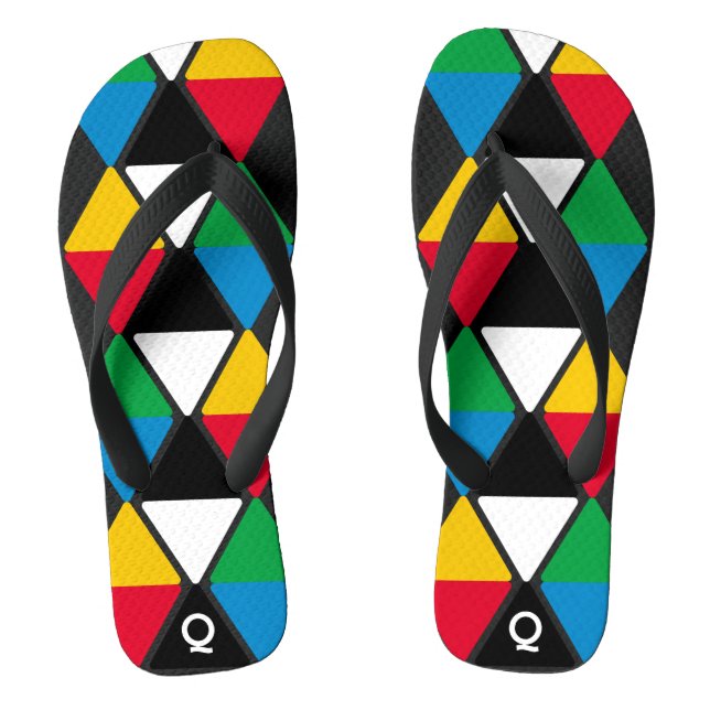 Modern Colourful Triangles Monogram Flip Flops (Footbed)
