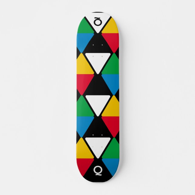 Modern Colourful Triangles Monogram Skateboard (Front)