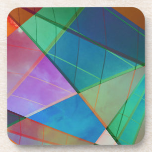 Modern, colourful triangles, trapezoid shapes art coaster