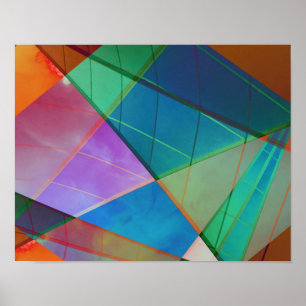Modern, colourful triangles, trapezoid shapes art poster